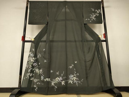 平和屋着物＊夏物　訪問着　絽　枝葉文　正絹　逸品　AABG3870jd