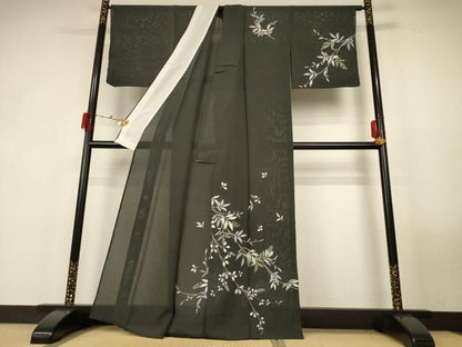 平和屋着物＊夏物　訪問着　絽　枝葉文　正絹　逸品　AABG3870jd