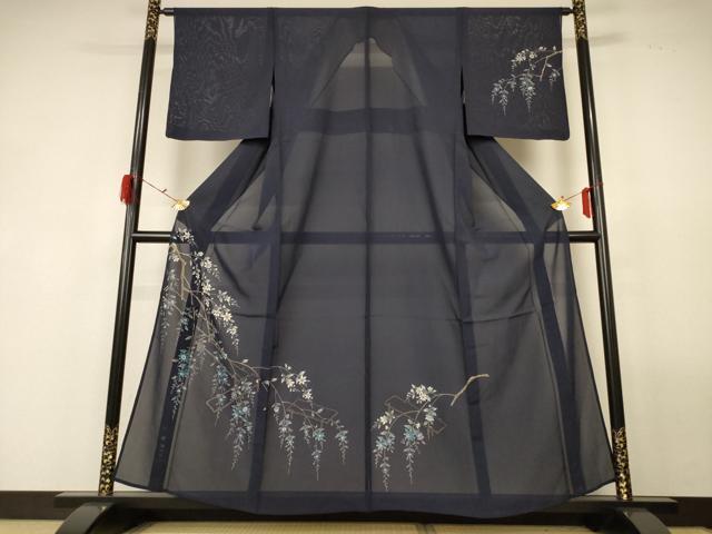 平和屋着物＊夏物　訪問着　絽　手描き　枝花文　金彩　正絹　逸品　AABG3877jd