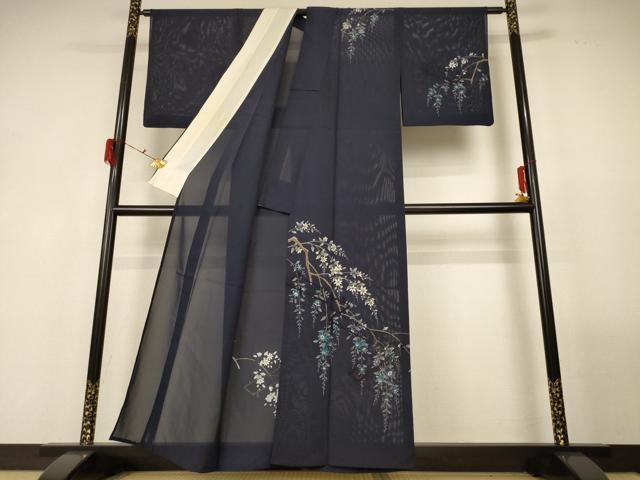 平和屋着物＊夏物　訪問着　絽　手描き　枝花文　金彩　正絹　逸品　AABG3877jd