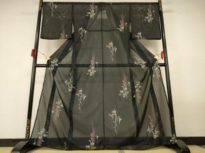 平和屋着物＊夏物 H・L（アッシュエル） HENRI-LUC CHAPUIS 小紋 絽 草花文 洗える着物 AABG3885jd