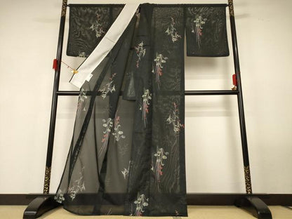 平和屋着物＊夏物 H・L（アッシュエル） HENRI-LUC CHAPUIS 小紋 絽 草花文 洗える着物 AABG3885jd