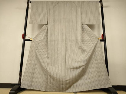 平和屋着物＊夏物 お召 もじり織 縞 正絹 逸品 AABG3892jd