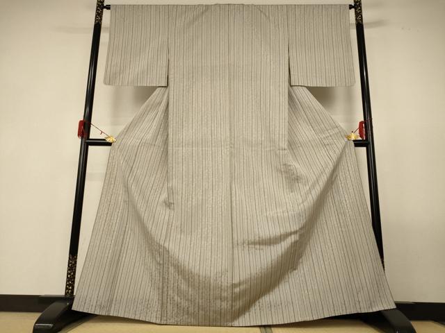 平和屋着物＊夏物 お召 もじり織 縞 正絹 逸品 AABG3892jd
