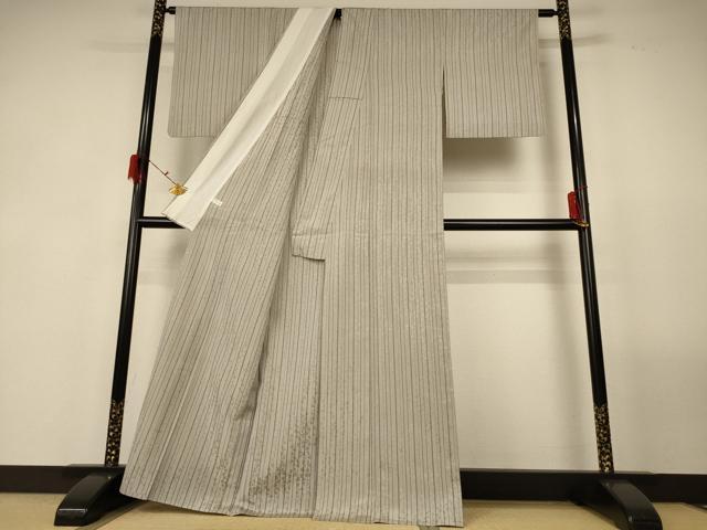 平和屋着物＊夏物 お召 もじり織 縞 正絹 逸品 AABG3892jd