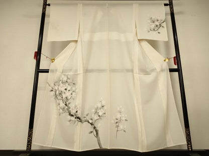 平和屋着物＊夏物 訪問着 絽 手描き 枝花文 正絹 逸品 AABG3894jd