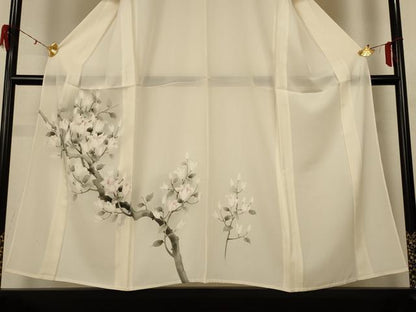 平和屋着物＊夏物 訪問着 絽 手描き 枝花文 正絹 逸品 AABG3894jd