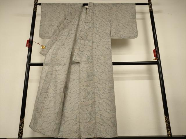 平和屋着物＊夏物　小紋　紗　ちぢみ織　枝葉文　AABG3896jd