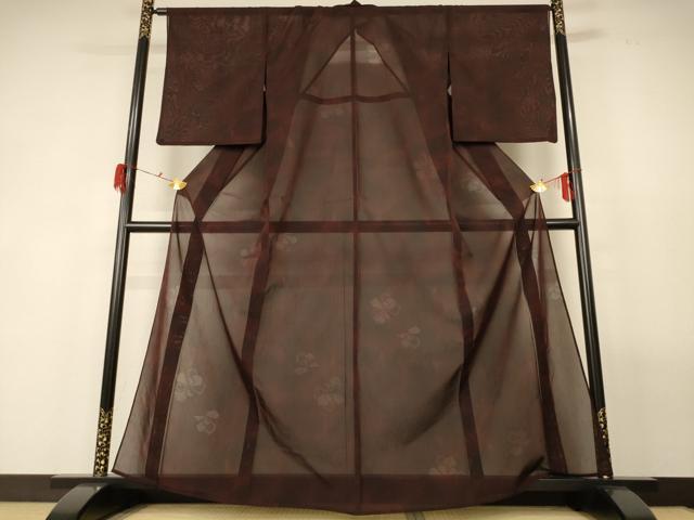平和屋着物＊夏物 小紋 紗 舞花文 正絹 逸品 AABG3905jd