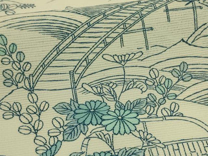 平和屋着物＊夏物 小紋 絽 渡橋風景文 洗える着物 AABG3910jd