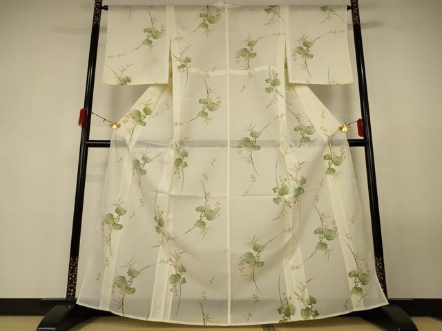 平和屋着物＊夏物 小紋 絽 蔦の葉文 洗える着物 AABG3911jd