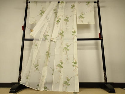 平和屋着物＊夏物 小紋 絽 蔦の葉文 洗える着物 AABG3911jd