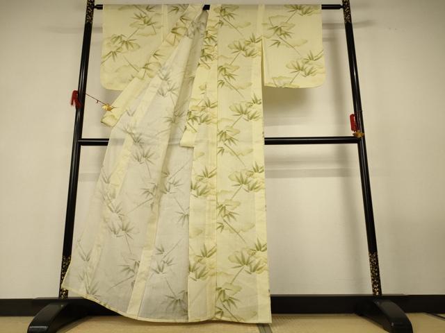 平和屋着物＊夏物 小紋 紗 雲取り笹文 洗える着物 AABG3912jd