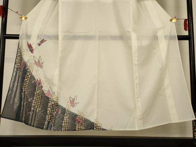 平和屋着物＊夏物　訪問着　絽　舞蝶文　銀彩　洗える着物　AABG3913jd