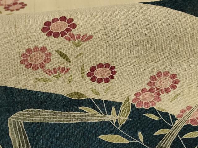 平和屋着物＊夏物 訪問着 生紬 流水草花文 正絹 逸品 AABG3916jd