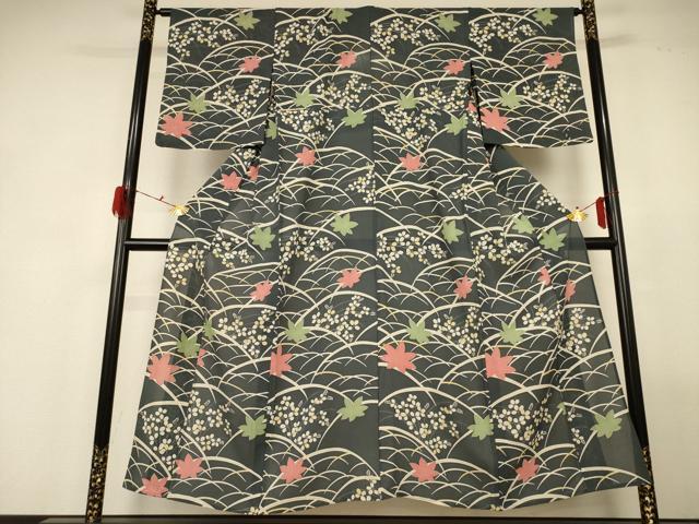 平和屋着物＊夏物 小紋 絽 楓文 正絹 逸品 AABG3918jd
