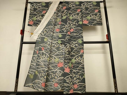 平和屋着物＊夏物 小紋 絽 楓文 正絹 逸品 AABG3918jd