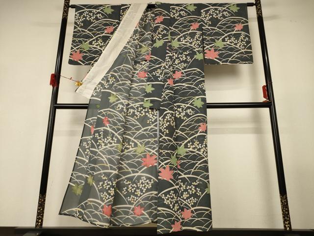 平和屋着物＊夏物 小紋 絽 楓文 正絹 逸品 AABG3918jd