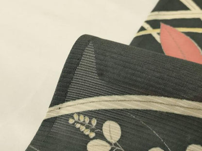 平和屋着物＊夏物 小紋 絽 楓文 正絹 逸品 AABG3918jd