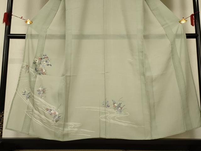 平和屋着物＊夏物 訪問着 紗 刺繍 流水草花文 正絹 逸品 AABG3920jd