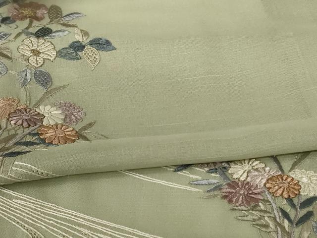 平和屋着物＊夏物 訪問着 紗 刺繍 流水草花文 正絹 逸品 AABG3920jd