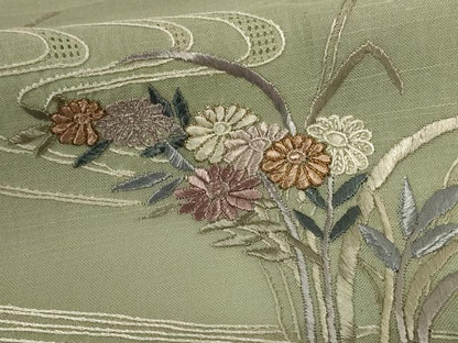 平和屋着物＊夏物 訪問着 紗 刺繍 流水草花文 正絹 逸品 AABG3920jd