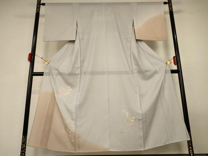 平和屋着物＊夏物　訪問着　縦絽　刺繍　草花文　暈し染め　正絹　逸品　AABG3921jd