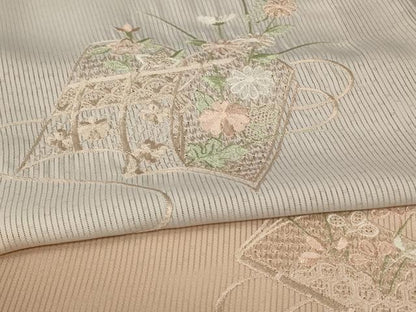平和屋着物＊夏物　訪問着　縦絽　刺繍　草花文　暈し染め　正絹　逸品　AABG3921jd