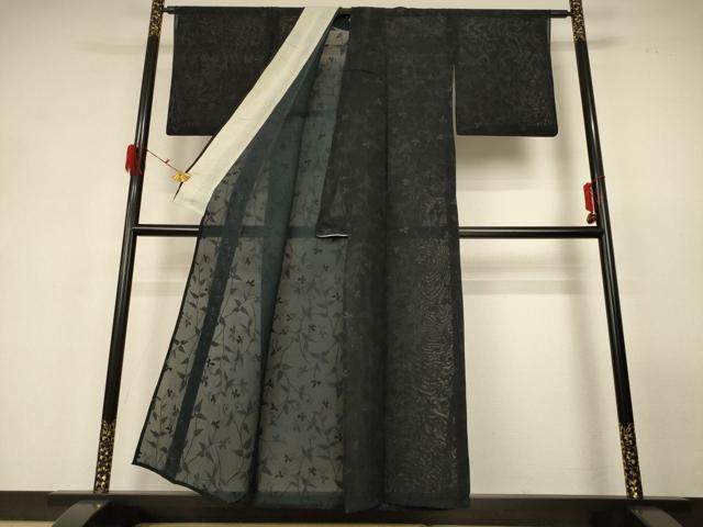平和屋着物＊夏物 小紋 紗 枝葉文 正絹 逸品 AABG3926jd