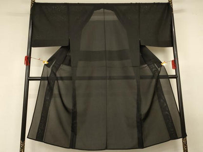 平和屋着物＊夏物 男性 色無地 紗 黒色 キングサイズ 正絹 逸品 AABG3927jd