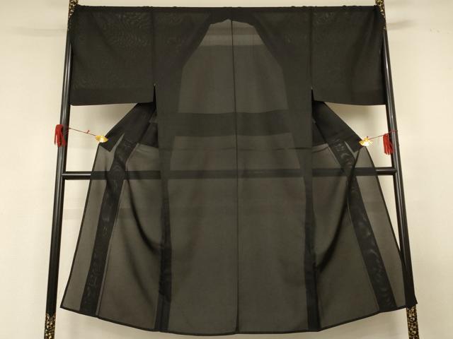 平和屋着物＊夏物 男性 色無地 紗 黒色 キングサイズ 正絹 逸品 AABG3927jd