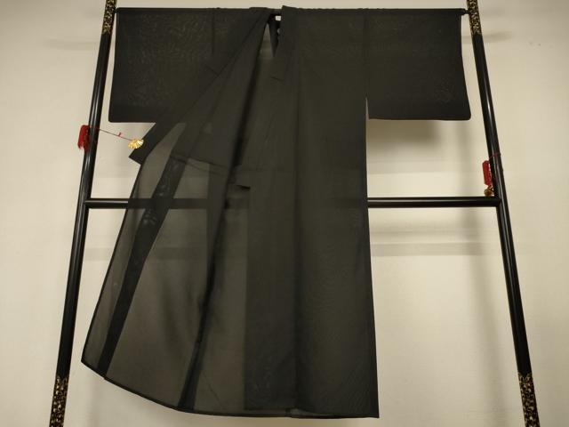 平和屋着物＊夏物 男性 色無地 紗 黒色 キングサイズ 正絹 逸品 AABG3927jd