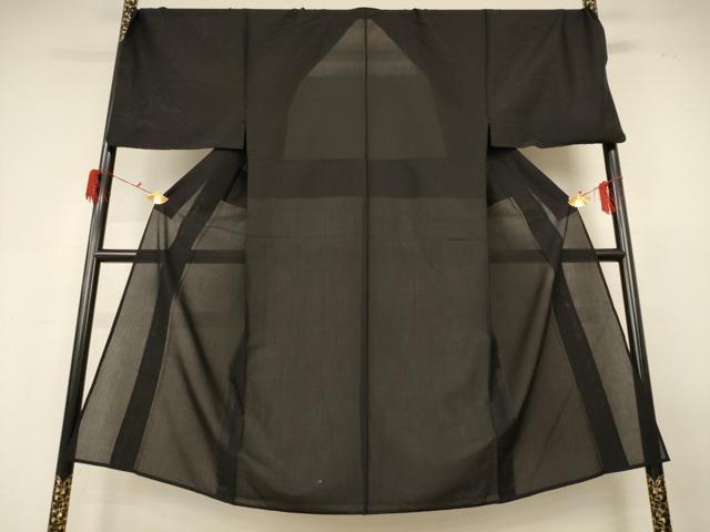 平和屋着物＊夏物　男性　色無地　絽　黒色　反端付き　正絹　逸品　AABG3929jd