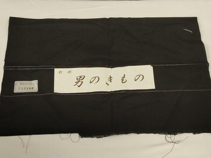 平和屋着物＊夏物　男性　色無地　絽　黒色　反端付き　正絹　逸品　AABG3929jd