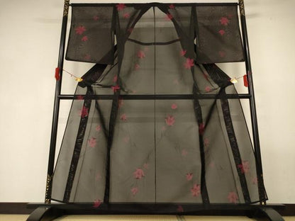 平和屋着物＊夏物 小紋 紗 枝花文 正絹 逸品 AABG3937jd