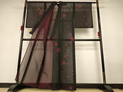 平和屋着物＊夏物 小紋 紗 枝花文 正絹 逸品 AABG3937jd