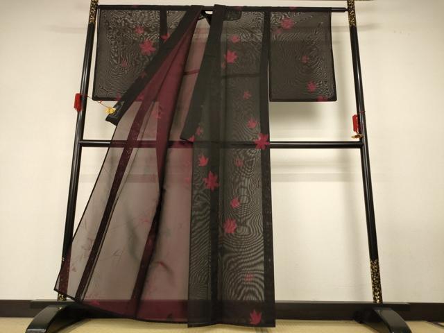 平和屋着物＊夏物 小紋 紗 枝花文 正絹 逸品 AABG3937jd