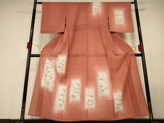 平和屋着物＊夏物 訪問着 絽 色紙草花文 暈し染め 銀彩 正絹 逸品 未使用 AABG3947jd