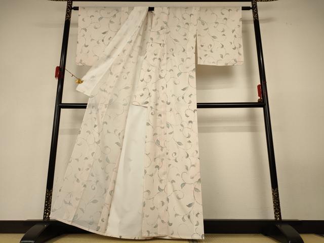 平和屋着物＊夏物 小紋 絽 唐草文 正絹 逸品 AABG3952jd