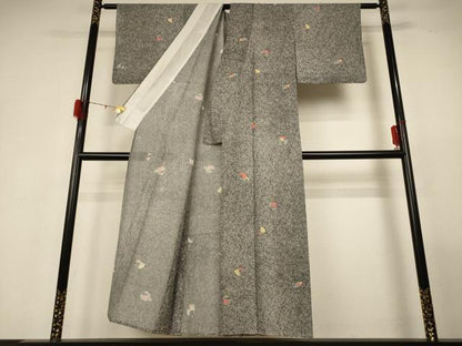 平和屋着物＊夏物 小紋 絽 舞花文 銀彩 正絹 逸品 AABG3955jd