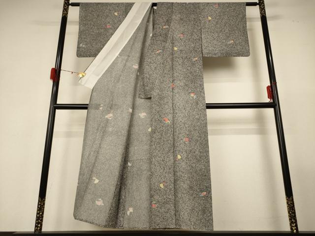 平和屋着物＊夏物 小紋 絽 舞花文 銀彩 正絹 逸品 AABG3955jd
