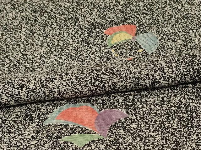 平和屋着物＊夏物 小紋 絽 舞花文 銀彩 正絹 逸品 AABG3955jd