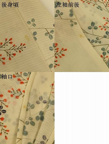 平和屋着物＊夏物 小紋 絽 草花文 反端付き 正絹 逸品 AABG3956jd