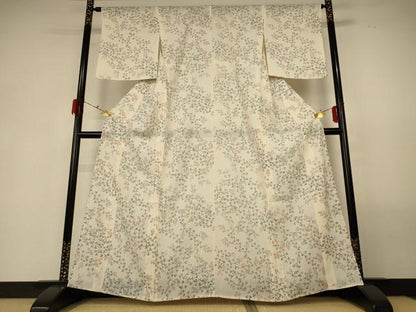 平和屋着物＊夏物 小紋 絽 草花文 反端付き 正絹 逸品 AABG3956jd