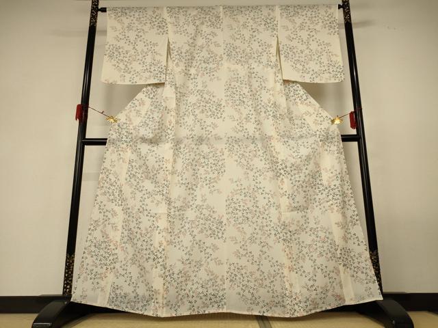 平和屋着物＊夏物 小紋 絽 草花文 反端付き 正絹 逸品 AABG3956jd