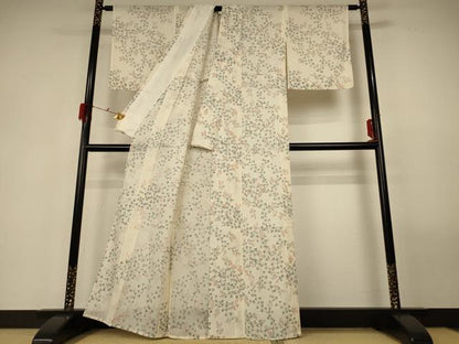 平和屋着物＊夏物 小紋 絽 草花文 反端付き 正絹 逸品 AABG3956jd