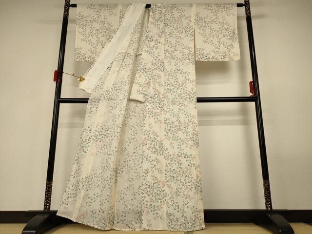 平和屋着物＊夏物 小紋 絽 草花文 反端付き 正絹 逸品 AABG3956jd