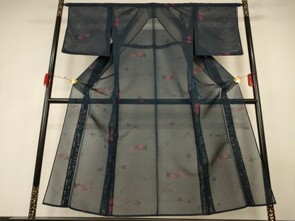 平和屋着物＊夏物 小紋 紗 草花文 正絹 逸品 AABG3965jd