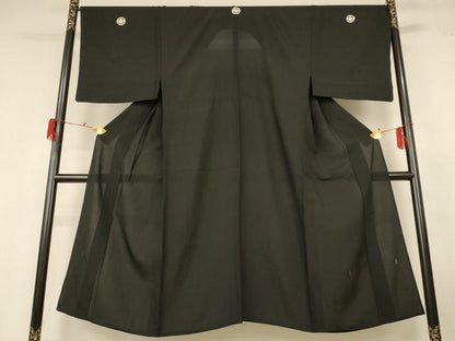 平和屋着物＊夏物　男性　黒紋付　絽　正絹　逸品　AABG3968jd
