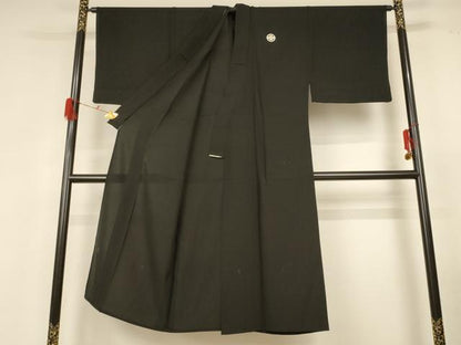 平和屋着物＊夏物　男性　黒紋付　絽　正絹　逸品　AABG3968jd